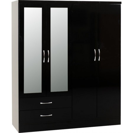 Nevada 4 Door 2 Drawer Mirrored Wardrobe | Furnisho