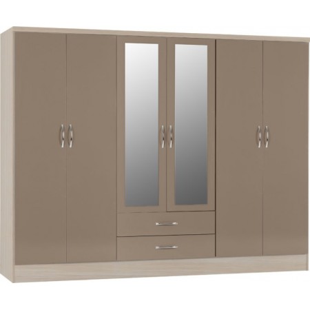 Nevada 6 Door 2 Drawers Wardrobe with Mirrors | Furnisho