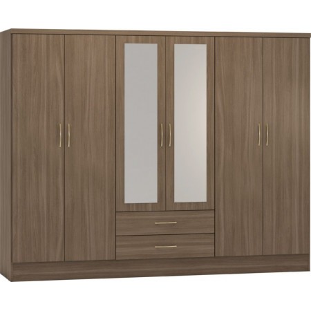 Nevada 6 Door 2 Drawers Wardrobe with Mirrors | Furnisho
