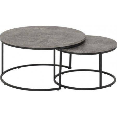Athens Round Coffee Table Set Concrete Effect/Black | Furnisho