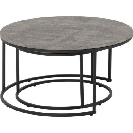 Athens Round Coffee Table Set Concrete Effect/Black | Furnisho
