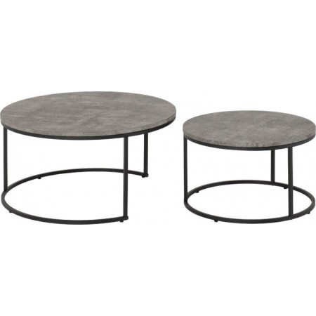 Athens Round Coffee Table Set Concrete Effect/Black | Furnisho