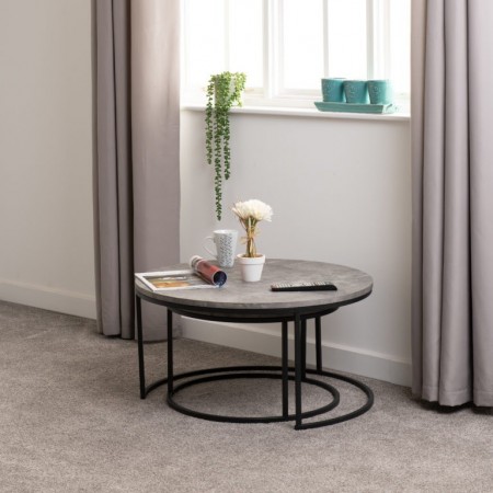 Athens Round Coffee Table Set Concrete Effect/Black | Furnisho
