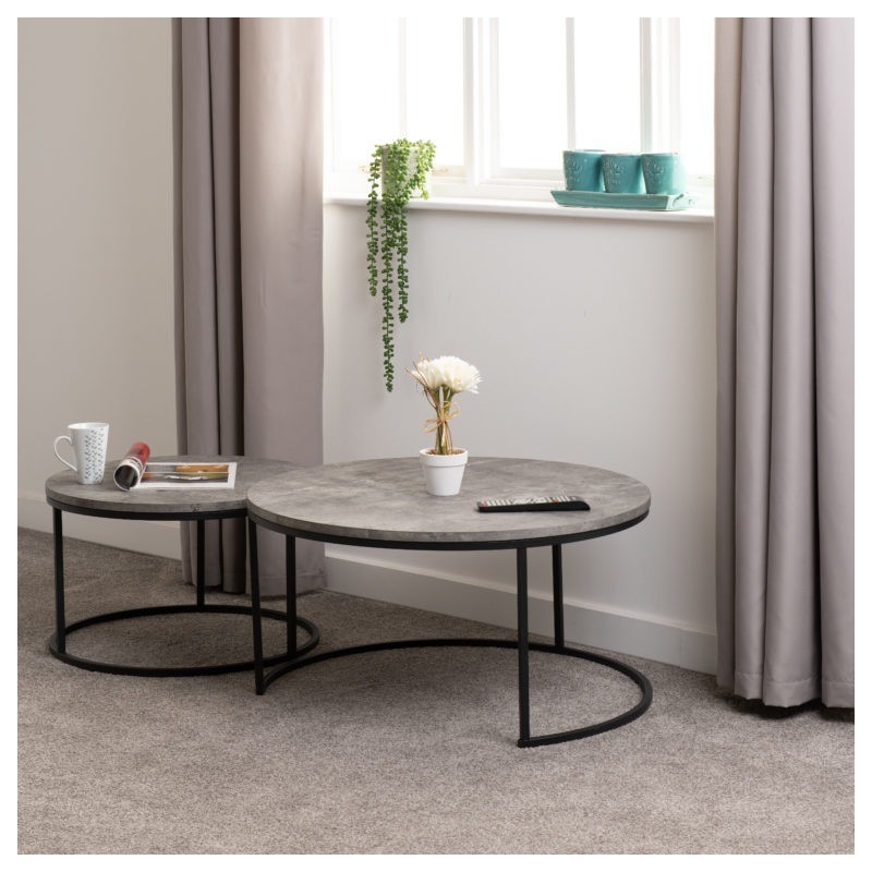 Athens Round Coffee Table Set Concrete Effect/Black | Furnisho