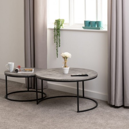 Athens Round Coffee Table Set Concrete Effect/Black | Furnisho
