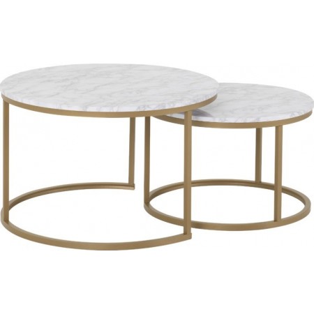 Dallas Round Coffee Table Set Marble/Gold Effect | Furnisho