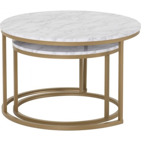 Dallas Round Coffee Table Set Marble/Gold Effect | Furnisho