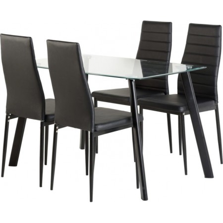 Abbey Dining Set Clear Glass/Black/Black Faux Leather | Furnisho