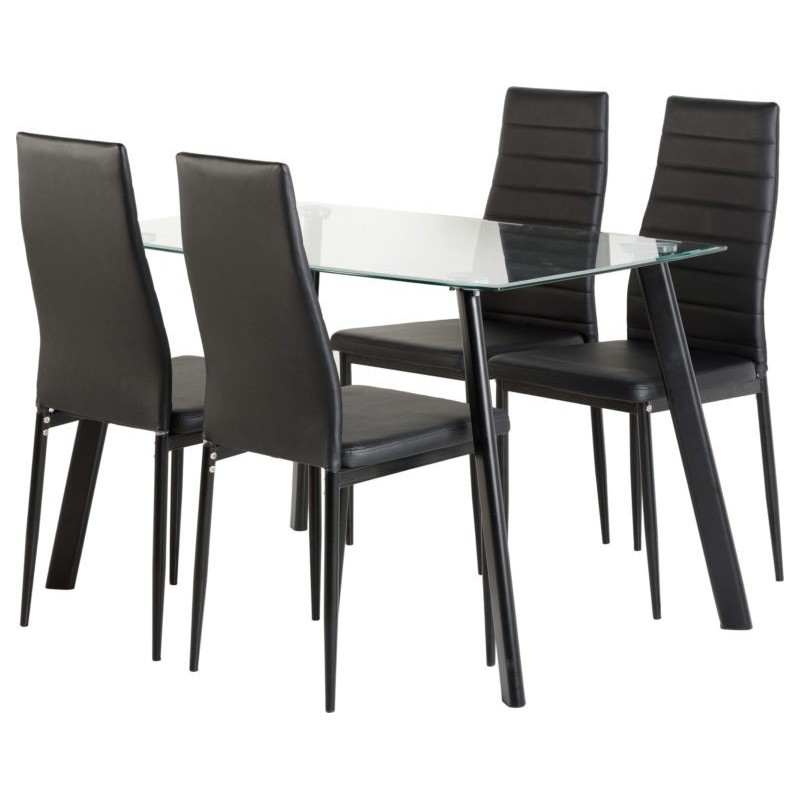 Abbey Dining Set Clear Glass/Black/Black Faux Leather | Furnisho