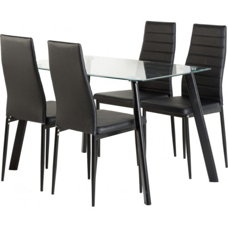 Abbey Dining Set Clear Glass/Black/Black Faux Leather | Furnisho