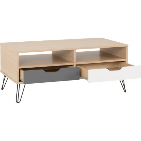 Bergen 2 Drawer Coffee Table With Oak Effect/White/Grey | Furnisho