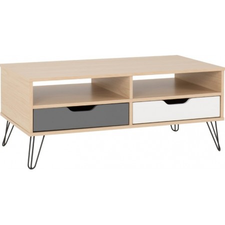 Bergen 2 Drawer Coffee Table With Oak Effect/White/Grey | Furnisho