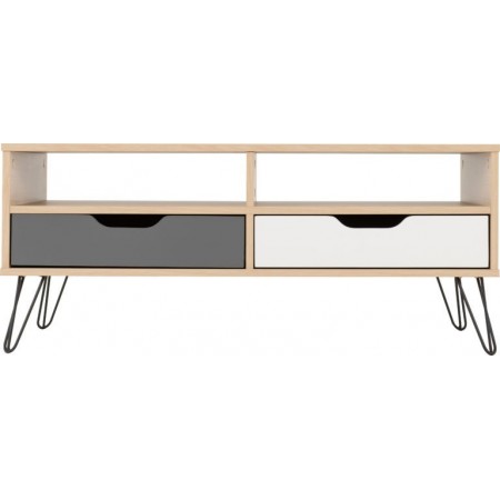 Bergen 2 Drawer Coffee Table With Oak Effect/White/Grey | Furnisho