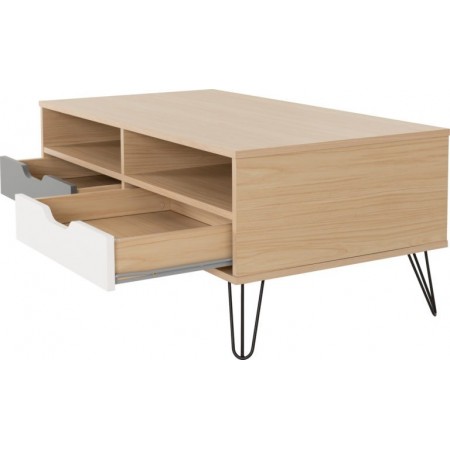 Bergen 2 Drawer Coffee Table With Oak Effect/White/Grey | Furnisho