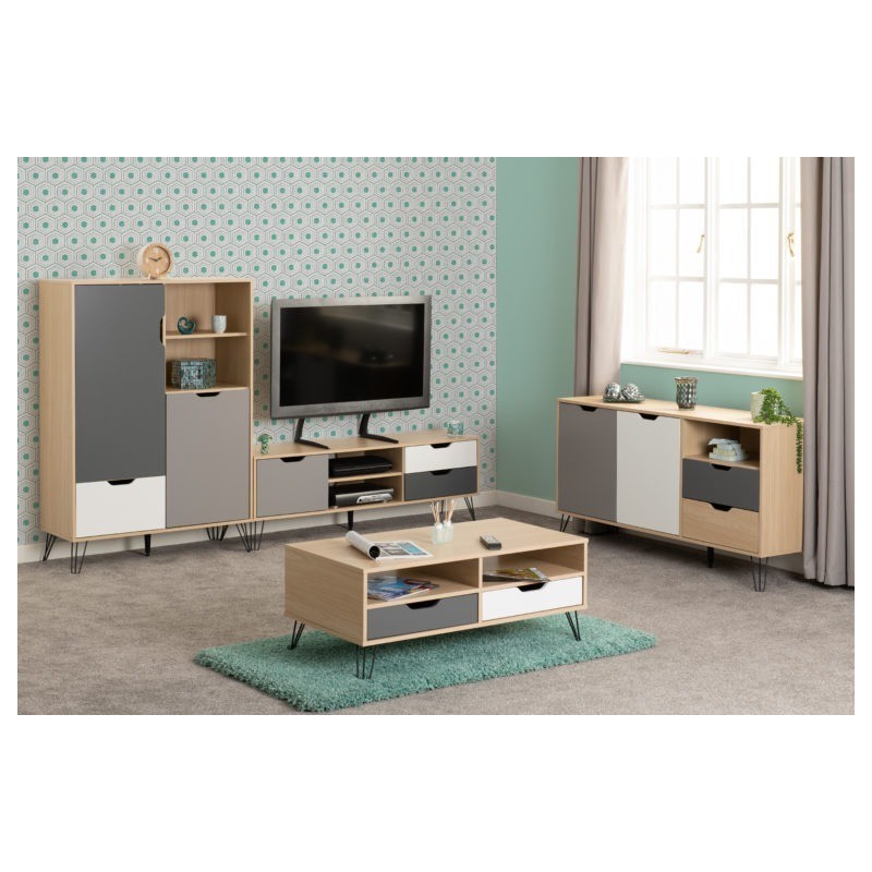 Bergen 2 Drawer Coffee Table With Oak Effect/White/Grey | Furnisho