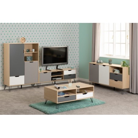 Bergen 2 Drawer Coffee Table With Oak Effect/White/Grey | Furnisho