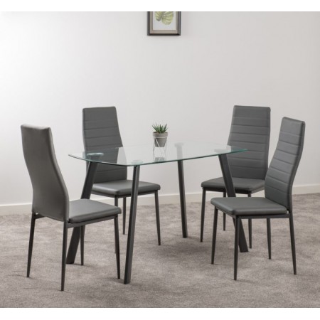 Abbey Dining Set Clear Glass/Grey/Grey Faux Leather |Furnisho