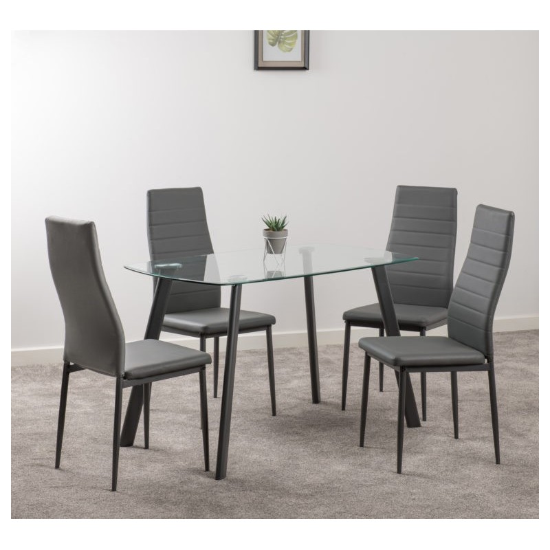 Abbey Dining Set Clear Glass/Grey/Grey Faux Leather |Furnisho