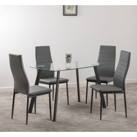 Abbey Dining Set Clear Glass/Grey/Grey Faux Leather |Furnisho
