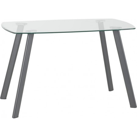 Abbey Dining Set Clear Glass/Grey/Grey Faux Leather |Furnisho