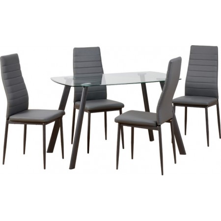Abbey Dining Set Clear Glass/Grey/Grey Faux Leather |Furnisho