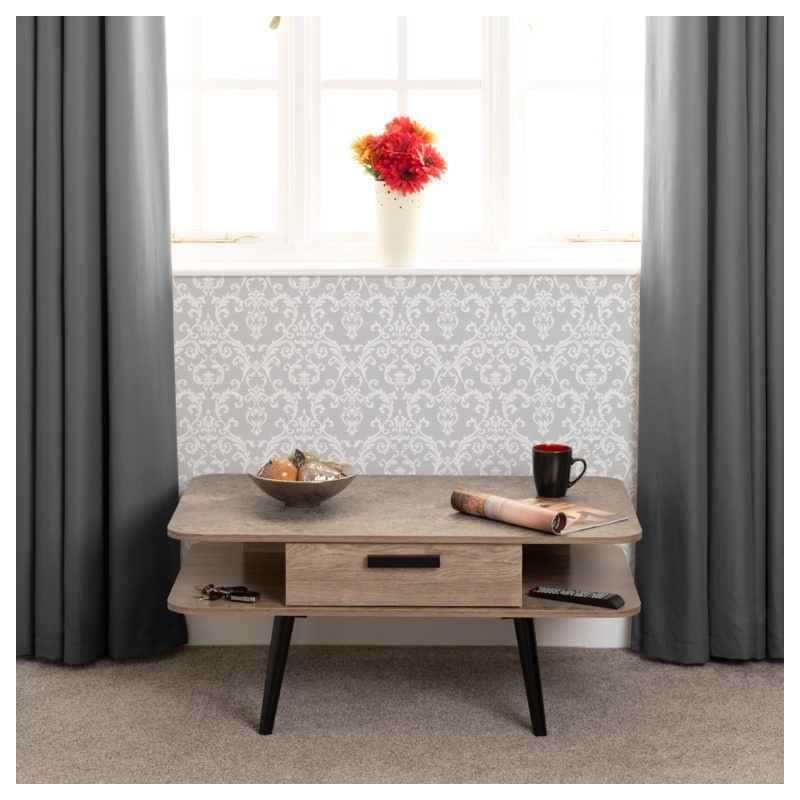 Saxton 1 Drawer Coffee Table With Mid Oak Effect/Grey | Furnisho