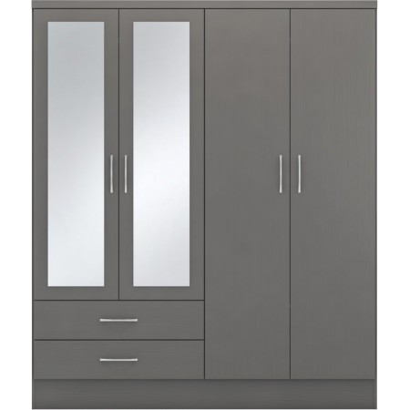 Nevada 4 Door 2 Drawer Mirrored Wardrobe | Furnisho