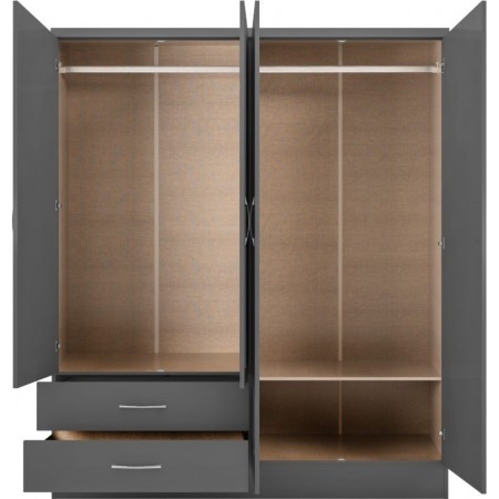 Nevada 4 Door 2 Drawer Mirrored Wardrobe | Furnisho