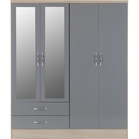Nevada 4 Door 2 Drawer Mirrored Wardrobe | Furnisho