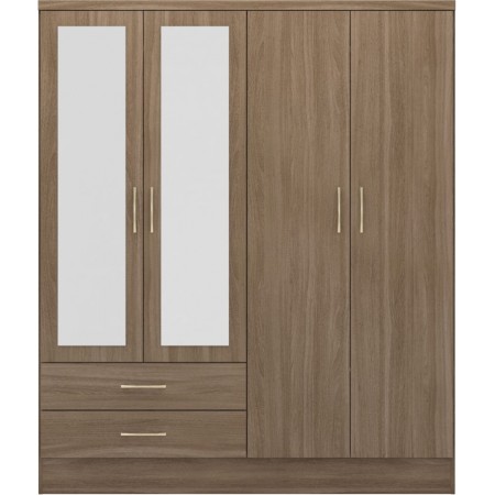 Nevada 4 Door 2 Drawer Mirrored Wardrobe | Furnisho