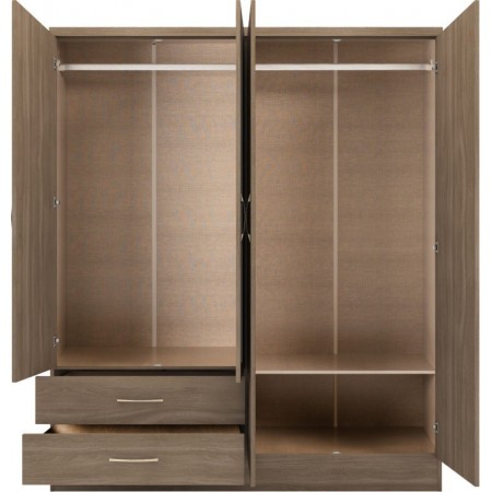 Nevada 4 Door 2 Drawer Mirrored Wardrobe | Furnisho