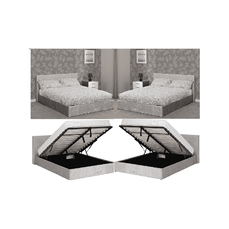 Waverley 4'6" Storage Bed With Grey Crushed Velvet | Furnisho