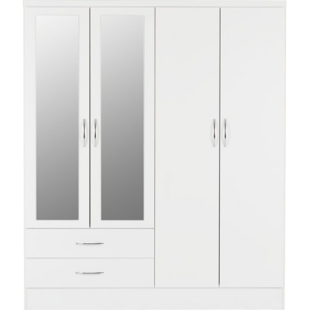 Nevada 4 Door 2 Drawer Mirrored Wardrobe | Furnisho