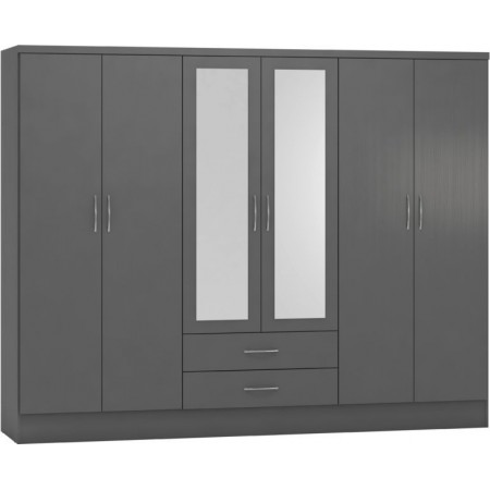 Nevada 6 Door 2 Drawers Wardrobe with Mirrors | Furnisho