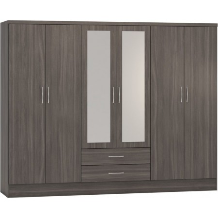 Nevada 6 Door 2 Drawers Wardrobe with Mirrors | Furnisho