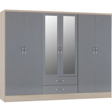 Nevada 6 Door 2 Drawers Wardrobe with Mirrors | Furnisho