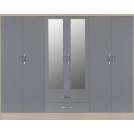 Nevada 6 Door 2 Drawers Wardrobe with Mirrors | Furnisho