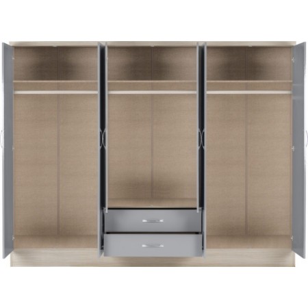Nevada 6 Door 2 Drawers Wardrobe with Mirrors | Furnisho