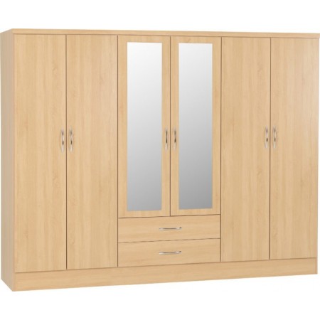 Nevada 6 Door 2 Drawers Wardrobe with Mirrors | Furnisho