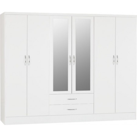 Nevada 6 Door 2 Drawers Wardrobe with Mirrors | Furnisho